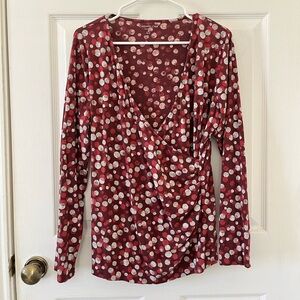 Coldwater Creek Red Polka Dot Wrap Top